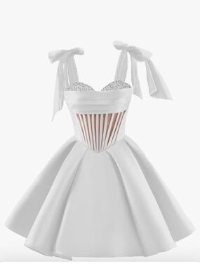 White Bow-Strap Prom/Graduation/Party Dress with Crystal Bust